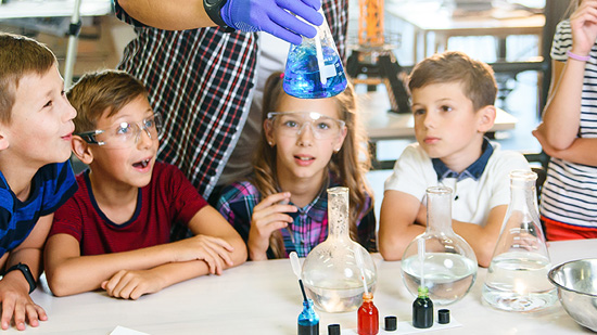 kids working on science